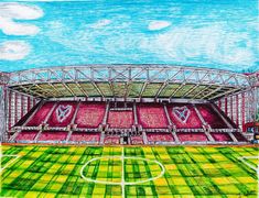 a drawing of an empty soccer stadium