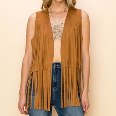 Brand New Vocal Western Suede Fringe Vest Made In The Usa Hottest Trend This Coming Season In Stock And Ready To Ship In Camel, Natural Or Black Colors Sizes Sm-Xl Limited Stock 95% Polyester 5%Spandex Perfect Gift Idea Also Have Listed In A Cropped Jacket Version These Are Awesome!~!~!~ Woodstock Hippies, Tassel Vest, Bohemian Cowgirl, Fringe Pants, Suede Fringe Vest, Vest For Women, Rodeo Queen, Biker Vest, Fringe Vest