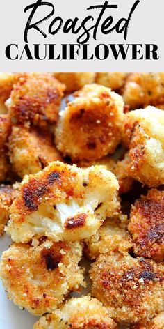 Roasted Garlic Parmesan Cauliflower stacked on a plate. Roasted Cauliflower With Bread Crumbs, Breaded Roasted Cauliflower, Roasted Cauliflower And Zucchini Recipes, Cauliflorini Recipes, Pan Roasted Cauliflower, Cooking Whole Cauliflower, Parmesan Cauliflower Bites, Cauliflower Italian Recipes, Panko Crusted Cauliflower