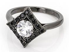 0.85ctw Round Lab Created White Sapphire With 0.34ctw Round Black Spinel, Black Rhodium Over Sterling Silver Ring. Measures Approximately 0.69"L x 0.69"W. Not sizeable. Black Cubic Zirconia Ring With Vvs Clarity, Black Cubic Zirconia Diamond Ring With Pavé Setting, Black Cubic Zirconia Diamond Ring With Pave Setting, Black Wedding Rings, White Lab, Black Spinel, Black Rhodium, Black Wedding, White Sapphire