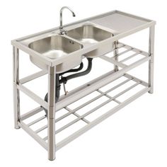 With the double-basin design and high-quality material, this free-standing stainless steel sink is a good cleaning assistant. Its enlarged and deepened basin not only alleviates the splash of water but also increases the use of space to handle large amounts of cookware. At the same time, the worktop nearby allows for placing objects or carrying out other work. The modern design makes this item an ideal choice for minimalist kitchens. DENFER | DENFER 47 L Kitchen Sink 31.5 H x 47.0 W x 17.7 D, St Portable Kitchen Sink, Minimalist Kitchens, Stainless Steel Double Bowl Kitchen Sink, L Kitchen, Brass Kitchen Sink, Splash Of Water, Commercial Sink, Drop In Kitchen Sink, Sink Ideas