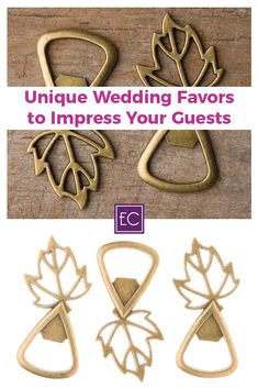 three different types of wedding favors with the words unique wedding favors to impress your guests