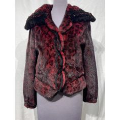 Burgundy/ Red Mink Dyed Jacket Print Pattern Sheared Mink Trim (62161). Fur Sample Sale Size: 10/12 Button Up Front, 2 Pockets Length: 22 Inch From The Base Of The Collar To The Bottom Of The Hem Bust: 44.5 Inch Measured From Far Left Side To Far Right Side Underneath Armpit From The Inside Arms: 31 Inch From The Inside Of The Collar To End Of The Sleeve Sweep: 42 Inch From The Side To Side Along The Bottom Red Fur Coat For Fall, Red Long Sleeve Fur Coat For Fall, Maroon Jacket, Red Puffer Jacket, Red Puffer, Textured Jacket, Belted Jacket, Winter Coats Jackets, Genuine Leather Jackets