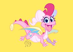 the pinkie pony is smiling and waving