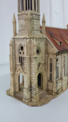 a model of an old church on a table