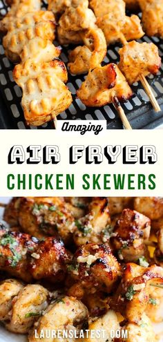 air fryer chicken skewers with text overlay