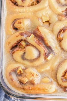 an image of cinnamon rolls in the baking dish