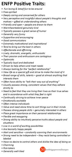 Here is a list of positive traits for the ENFP Entp Traits, Enfp Traits, Enfp Type, Myers Briggs Personality Test, Positive Traits