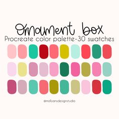 the color swatches for an art project with text that reads,'enamont box