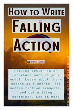 a poster with the words how to write falling action on it and an image of a parachute