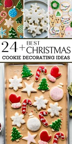 christmas cookie decorating ideas for the kitchen and dining room, including cookies with icing on them