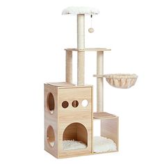 the cat tree is made out of wood