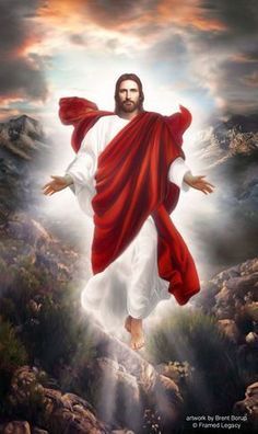 the jesus is flying through the air with his arms outstretched