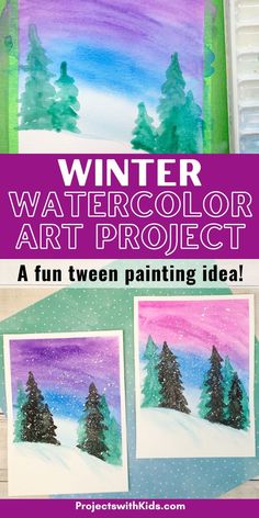 winter watercolor art project for kids to make