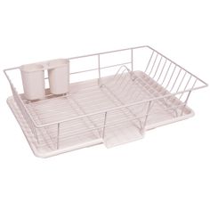 a white dish rack with two cups in it