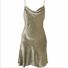 90s Style Slip Dress Silver-Tone Spaghetti Straps Cowl Neck Rear Zip Fastening Style Slip Dress, 90s Style, Silver Dress, Gray Green, Alice Olivia, 90s Fashion, Cowl Neck, Basic Tank Top, Green And Grey