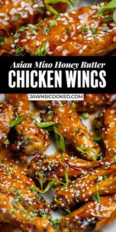 These sticky, crispy and delicious Asian Chicken Wings with Miso Honey Butter Sauce are tossed in a flavorful Miso Honey Butter sauce, for a fun and umami packed air fried or deep fried wing for any party! Air Fried Chicken Wings Recipe, Tailgate Snack, Honey Butter Sauce, Crockpot Party Food, Asian Chicken Wings, Air Fry Chicken Wings, Glazed Chicken Wings, Miso Chicken