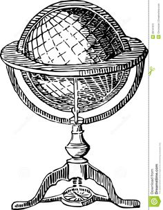 an old fashioned globe on a stand, vintage line drawing or engraving