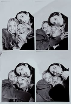 black and white photograph of three women hugging each other with their faces covered by the same woman's hair