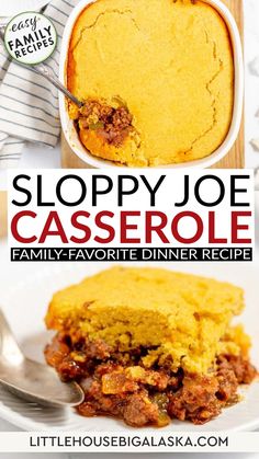 sloppy joe casserole recipe with text overlay