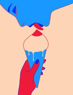 a woman's face is covered in blue and red liquid