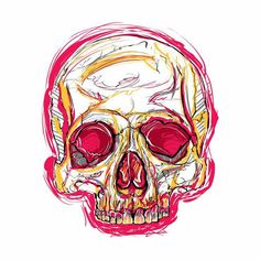 a drawing of a skull with red glasses