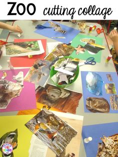 children are making crafts with paper and scissors on the table, while one child is using scissors