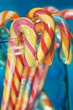 some candy canes are wrapped in plastic