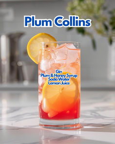 Plum Collins Plum Syrup, Easy Gin Cocktails, Gin Lemon, Gin Drinks, Yummy Alcoholic Drinks