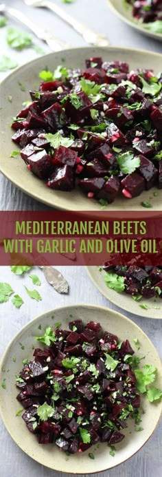 beets with garlic and olive oil are served on white plates, ready to be eaten