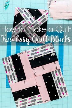 the instructions for how to make a quilt block with fabric and scissors on top of it