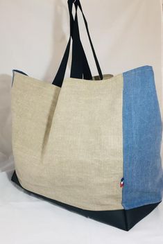 Large Tote - Personalized Tote - Linen and blue canvas - Faux leather bottom- unique Bag Blue Canvas Beach Bag For Shopping, Blue Canvas Satchel Tote, Casual Rectangular Travel Bag With Leather Handles, Blue Canvas Bags With Double Handle, Casual Blue Beach Bag With Removable Pouch, Blue Canvas Double Handle Bag, Blue Everyday Shoulder Travel Bag, Blue Double Handle Canvas Bag, Everyday Blue Shoulder Travel Bag