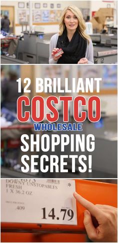 a woman holding up a receipt with the words, brilliant costco while shopping secrets