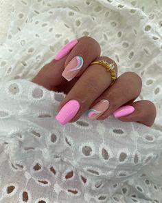 Summer Nails 2023, Nails Art Designs, Nagel Tips, Work Nails, Nails 2023, Pink Acrylic Nails, Neon Nails