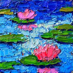 an abstract painting of water lilies and lily pads