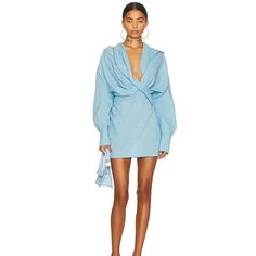 Nwt Jacquemus Le Robe Agui Mini Dress With A Plunging Neckline Cut Out At The Shoulder With Hidden Side Closure. The Dress Is Unlined And Has Never Been Worn. Will Fit A Size 0-2 Jacquemus Dress, Gathered Fabric, Halterneck Mini Dress, Blue Mini Dress, Draped Dress, Tennis Dress, Flowy Dress, Blazer Dress, Dress 100