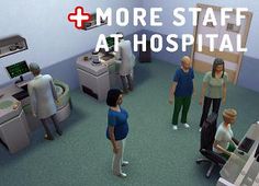 a group of people standing in a hospital room with the words more staff at hospital