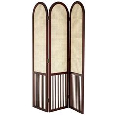 DecMode 49" x 67" Dark Brown Wood Arched 3 Panel Room Divider Screen with Slatted Wood Base and Tan Rattan Panels, 1-Piece is a unique addition to your stylish home. Ideal for use in your living room or bedroom, this brown privacy screen can create separate spaces or simply serve as an attractive decor piece. This item ships in 1 carton. Suitable for indoor use only. This item ships fully assembled in one piece. Item features 3 panel screens. This is a single dark brown colored folding panel partition. Farmhouse style. Panel Partition, Partition Divider, Privacy Screens Indoor, Wood Room Divider, Wood Arch, Room Divider Screen, Divider Screen, Panel Room Divider, Wood Room