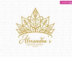 the logo for alexandria's quincenanera, which has been designed in gold and