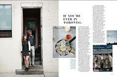 a man and woman standing in front of a door