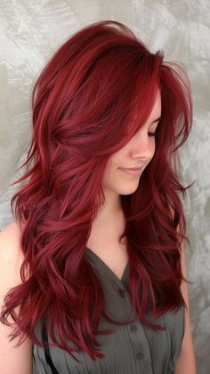 Vivid Red Hair, Deep Cherry Red Hair, Cherry Red Hair Color, Red Hair Color Ideas, Red Hair Inspiration, Cherry Red Hair, Shades Of Red Hair, Red Blonde Hair, Wine Red Hair