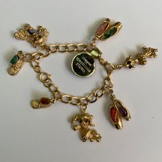 Very Beautiful Vintage Charm Bracelet Semi Precious Stones Dogs And Boots Brand New Gold Charm Bracelet Vintage, Gold Jewelry Brands, Vintage Charm Bracelets, Vintage Jewelry Collection, Vintage Gold Bracelets, Christmas Charm Bracelet, Gold Italian Charm Bracelet, Vintage Jewelry Aesthetic, Charm Bracelet Ideas