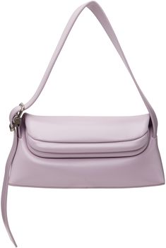 Buffed leather shoulder bag in purple. · Adjustable shoulder strap · Logo stamp at back face · Hinged foldover closure · Patch pocket at interior · Cotton canvas lining · Logo-engraved silver-tone hardware · H5.5 x W11.75 x D3 Supplier color: Lavender Small Shoulder Bags, Purple Bag, Agate Engagement Ring, Bleached Denim, Silver Engraving, Mini Shoulder Bag, Canvas Shoulder Bag, Logo Stamp, White Bag