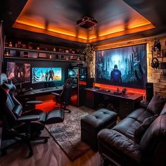 a living room filled with lots of furniture and a flat screen tv mounted to the wall