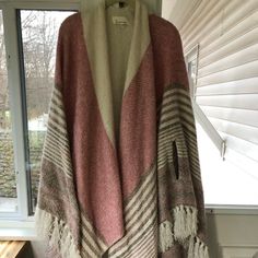 Gorgeous Anthropology, Pink And Cream And Tan Shawl With Arm Holes. One Size. Has Only Been Worn Twice. Soft, Snuggly And Warm. Tan Shawl, Cream Shawl, Twice Soft, Anthropologie Jacket, Anthropology, Shawl, Anthropologie, Jackets For Women, Jackets & Coats