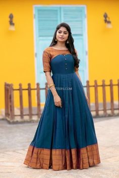 Long Frocks With Old Pattu Sarees, Sudithar Design, Dress Models For Stitching, Narayanpet Dresses, Saree Long Frock Designs, Saree Dress Gowns, Long Frocks Models For Stitching, Pattu Long Frocks For Women, Long Frock Models