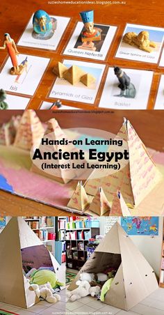 an origami pyramid with the text hands - on learning ancient egypt interest led learning