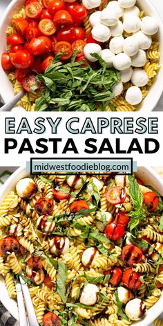 pasta salad with tomatoes, mozzarella and basil