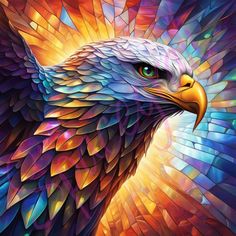 an eagle with colorful wings is depicted in this artistic art work, which depicts the colors of