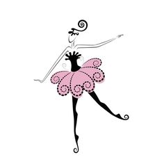 the silhouette of a ballerina in pink and black with swirls on her skirt